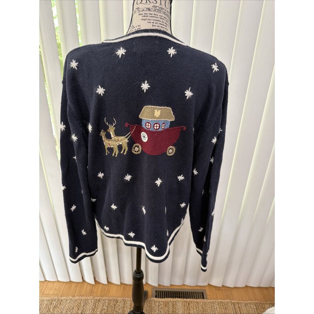 Christopher & Banks Christmas Sweater Hand Embroidered Holiday Santa Snow Sz XL - Picture 3 of 6